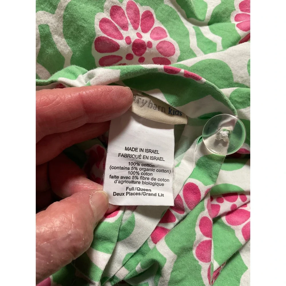 Pottery Barn Kids Duvet Cover Full Queen Green Pink Floral Medallion Cotton Good